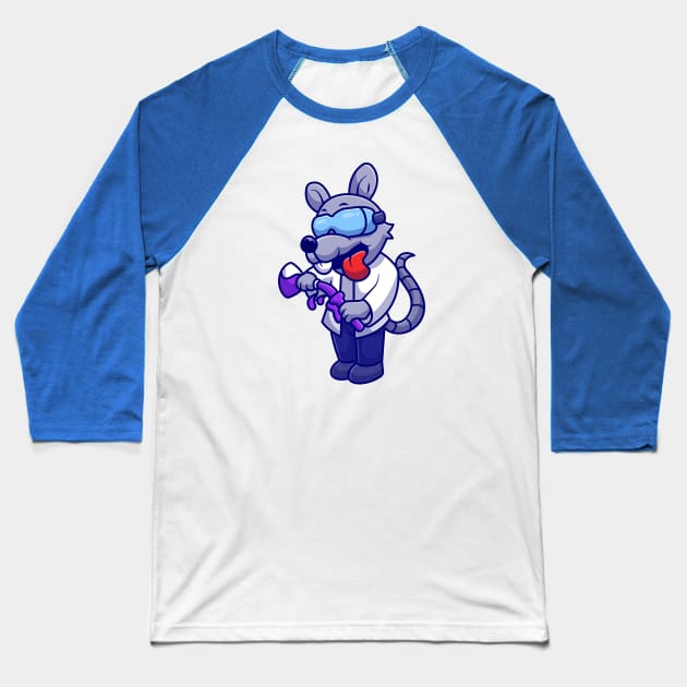 Rat Scientist Holding Tube Laboratory Cartoon Baseball T-Shirt by Catalyst Labs